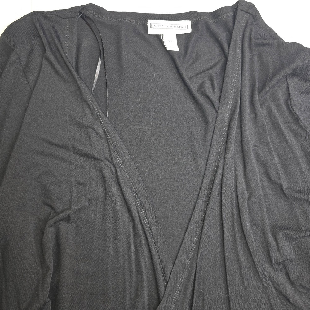 DANA BUCHMAN Black Sheer Open Front Cardigan XL Lightweight Stretch Top -2771